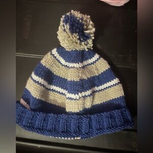 Striped Blue and Gray Kids Beanie